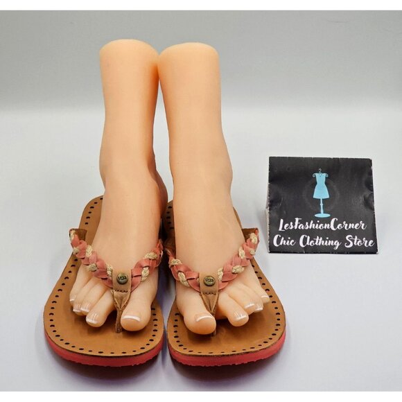 Ugg Australia Women's Tan Coral Leather Navie Braided Flip Flops Size 11 2641 - Picture 7 of 15